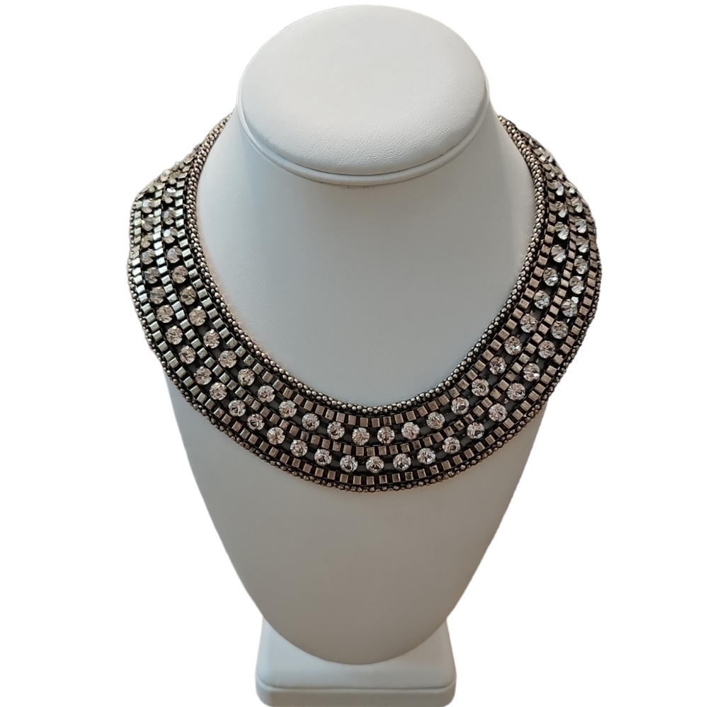 Aldo Rhinestone Collar Necklace with Silver and Gunmetal Hardware